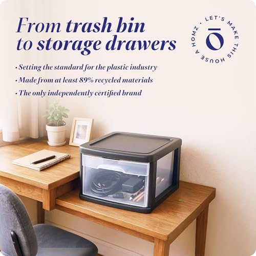 HOMZ Drawer Storage Cart, Wide Plastic Container, Black Frame, 2 Pack