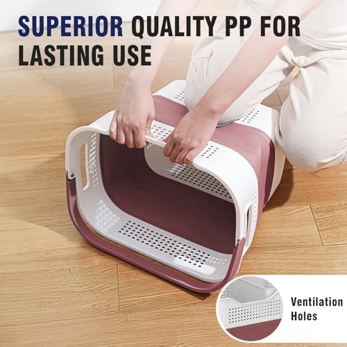 TECHMILLY Collapsible Plastic Laundry Basket Hamper with Handles, 35L Portabl...