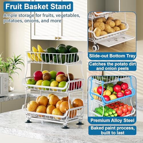 OKZEST 3-Tier Rolling Pantry Floor Organizers and Storage Cart with Wheels