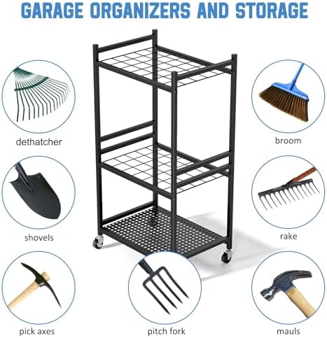 DAOUTIME Garden Organizer With Wheels, Yard Tower Rack for Garage Storage, Up...