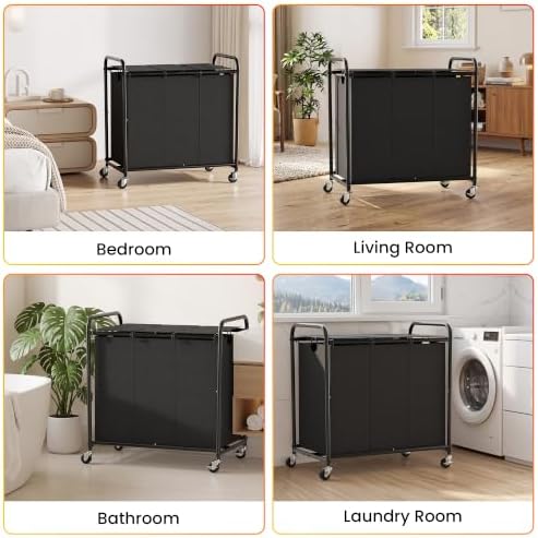 180L Laundry Sorter 3 Section, Rolling Laundry Basket with Wheels and Lid