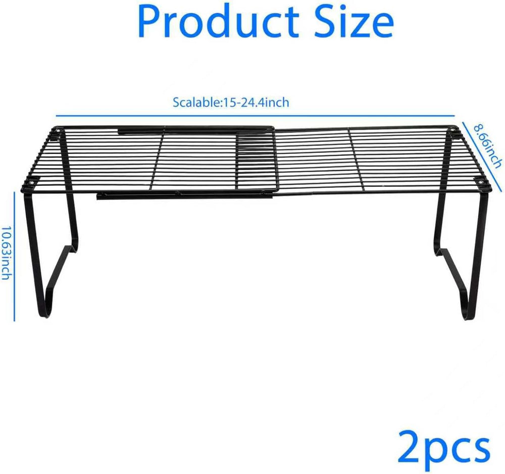 Extendable Metal Wire Shelf Organizer - Adjustable 15-24.4in Length, Stackabl...