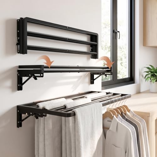 Wall Mounted Clothes Drying Rack, Foldable, 70 lbs Capacity, 30 Inch, Black