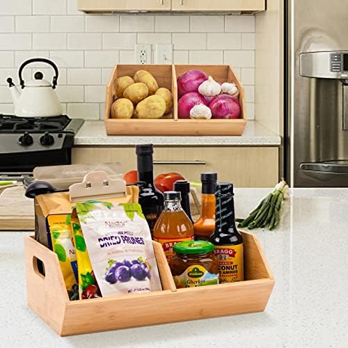 2 Set Bamboo Storage Bin, Pantry Organization and Storage Baskets, Kitchen Or...