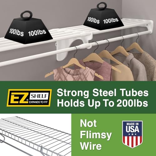EZ Shelf - DIY Expandable Closet Shelf (NO Hanging Rod) - 28” to 48” - White ...