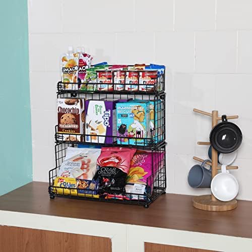 X-cosrack Stackable Wire Basket 3 Tier Countertop& Wall Mounted Metal Sto...