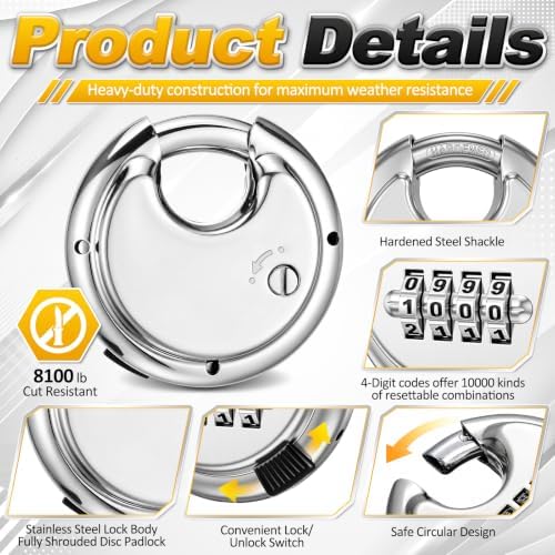 Landhoow 6 Pack Combination Lock 4 Digit Disc Padlock with 3/8 Inch Hardened ...