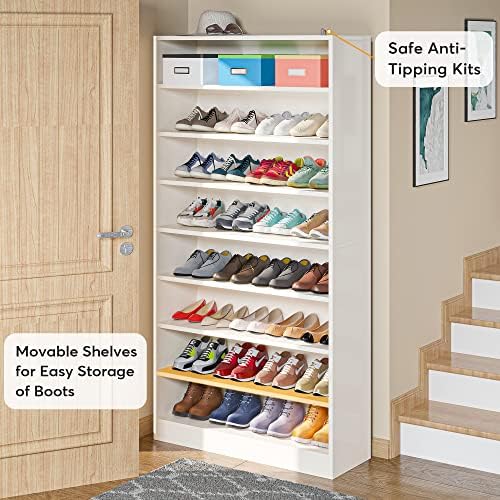 Tribesigns Shoe Cabinet, 9 Tiers 40-45 Pairs Heavy Duty Wood Freestanding Sho...