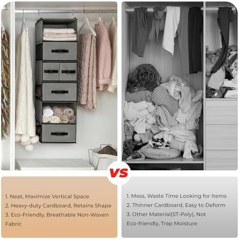 GRANNY SAYS Hanging Closet Organizer, 5 Drawers, 6 Shelves, 6 Pockets, Gray