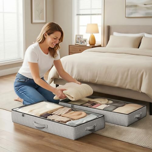 2-Pack Under Bed Storage Containers, 4.5 Inches Tall Clothes Storage, Grey