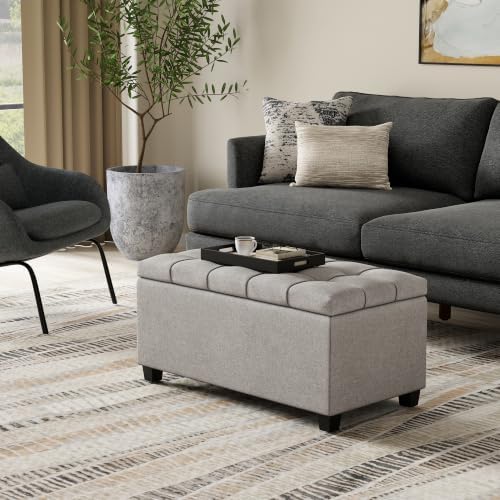 SIMPLIHOME Shiloh 48" Wide Vegan Leather Ottoman in Chestnut Brown