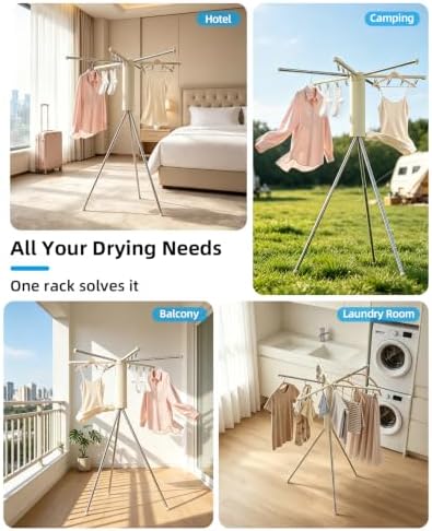 Foldable Tripod Clothes Drying Rack for Balcony, Hotel, Apartment, Bedroom