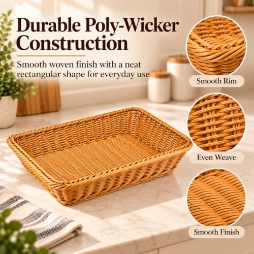 2 Pack Wicker Bread Baskets, 17.7 Inch Rectangular Serving Trays