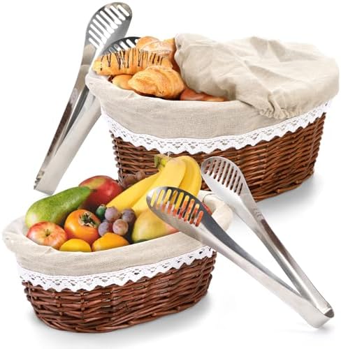 Nicunom 2 Size Wicker Bread Baskets for Serving Set, 11" 12" Bread ...
