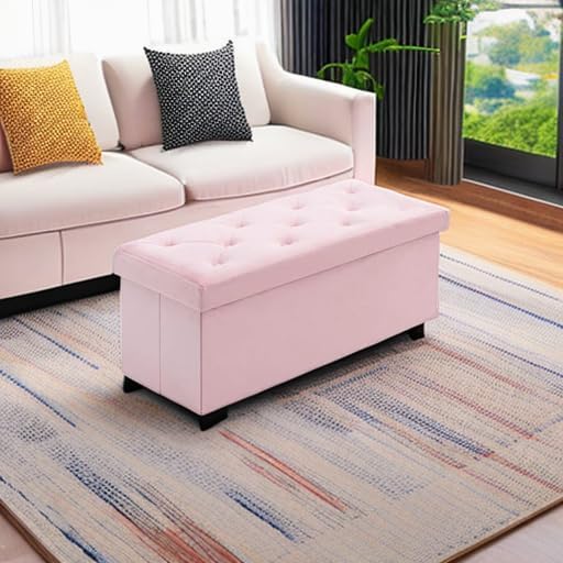 BRIAN & DANY 43 Inches Folding Storage Ottoman Bench, Velvet Ottoman with...