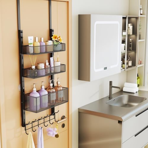 Consumest Over The Door Hooks Organizer - 4 Tier Door Coat Rack with 3 Basket...