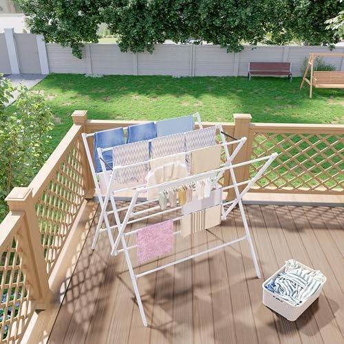 Drying Rack Clothing,12 Drying Poles with Sock Clips Clothes Drying Rack