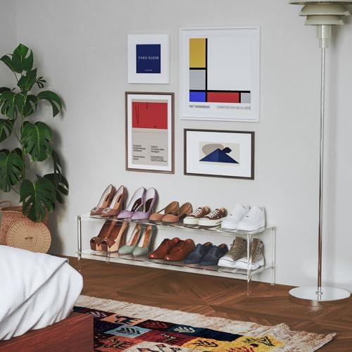 Aquiver Acrylic Long Shoe Rack - 2 Tier Shoe Organizer for Closet- Wide Shoe ...