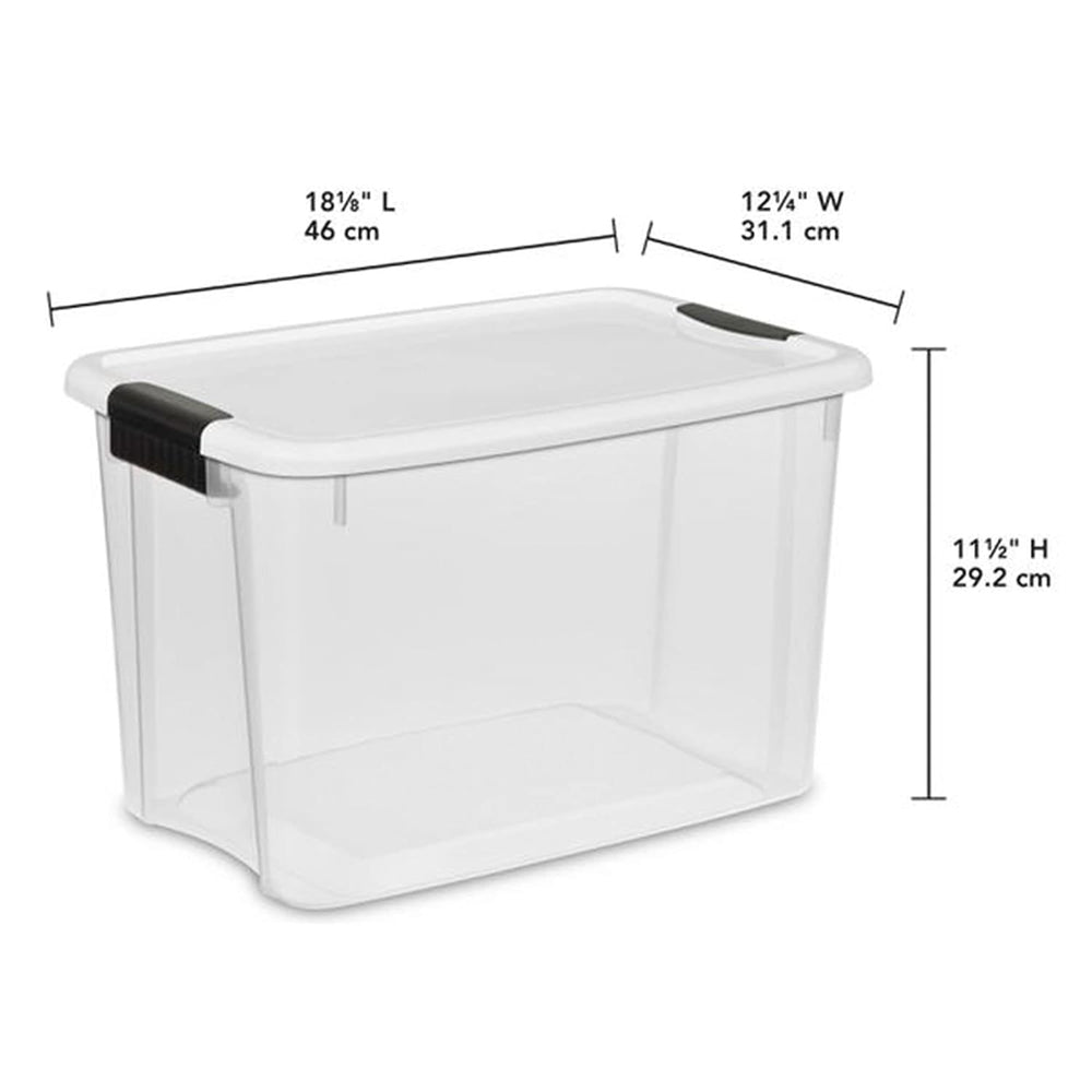 Sterilite 1985 30 Quart Ultra Latch Clear Storage Box with White Lid