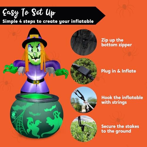 Joiedomi 6 Ft Halloween Inflatable Witch and Cauldron Decoration with Project...