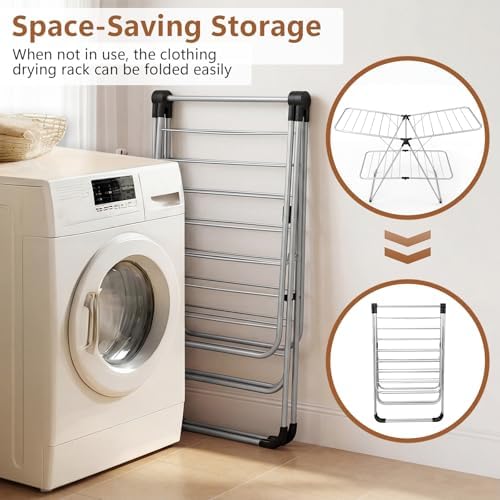 GIANTEX Foldable Clothes Drying Rack, 2-Tier Aluminum Laundry Drying Rack wit...