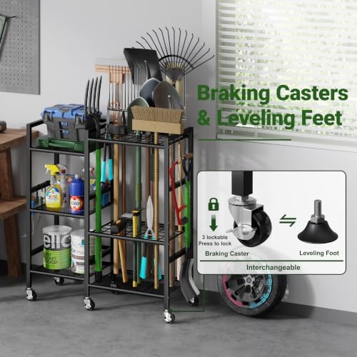 keomaisyto Garden Tool Organizer with 6 Industrial Wheels & Large Hooks
