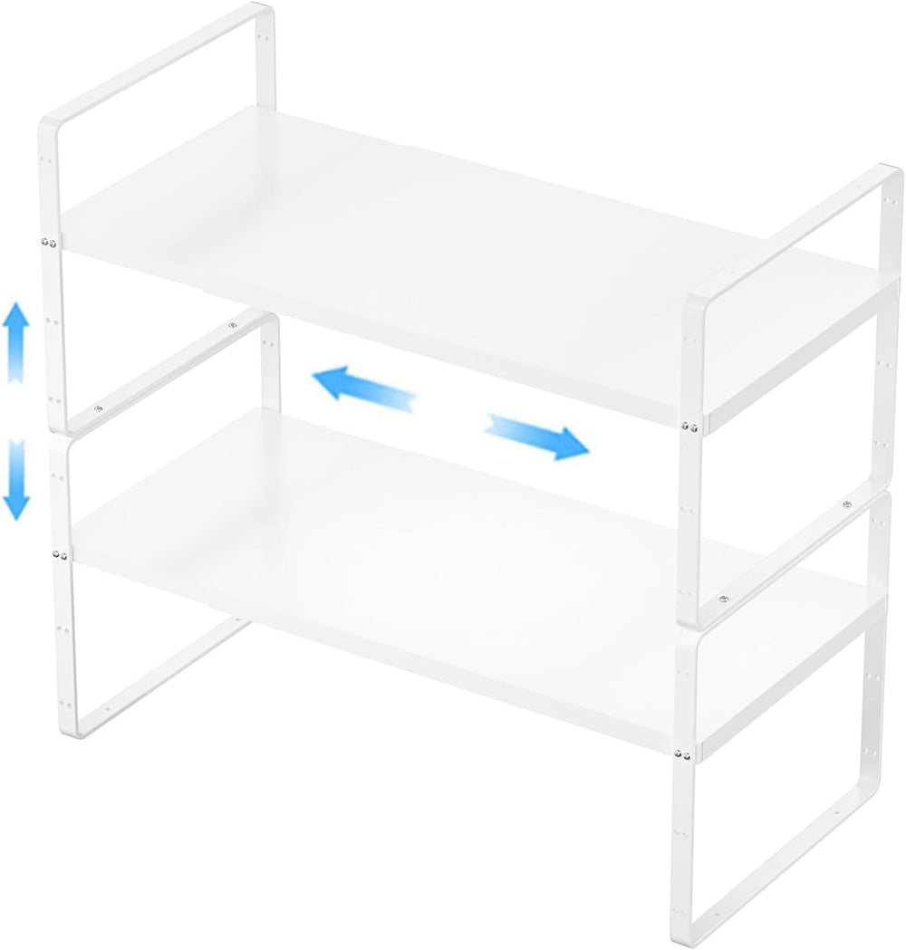 Expandable Kitchen Cabinet Shelf Organizers 2 Pack, Stackable Metal Pantry St...