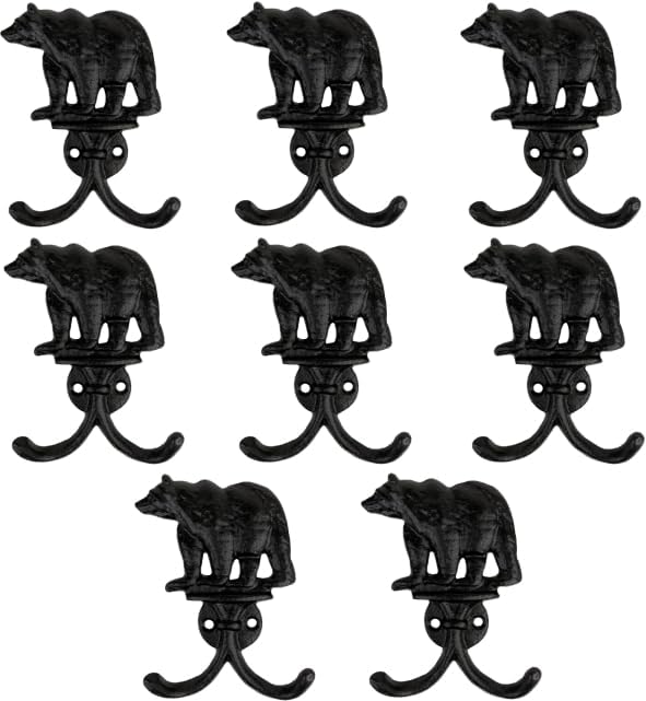 Top Brass Cast Iron Bear Wall Hooks, 8 Pack Rustic Lodge Coat Hangers