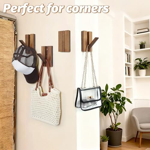Wood Wall Hooks for Bathroom: 4Pack Foldable Rustic Decor Hangers
