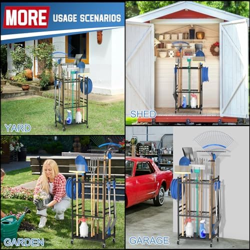 DAOUTIME Garden Organizer With Wheels, Yard Tower Rack for Garage Storage, Up...