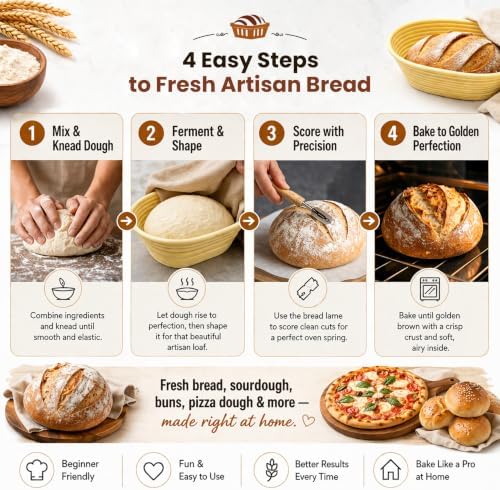 Banneton Bread Proofing Baskets Set Sourdough Starter Kit