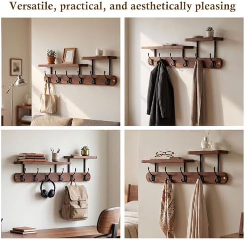 Coat Rack Wall Mount 23" Coat Rack Wall Mount with Shelf for Entryway, R...