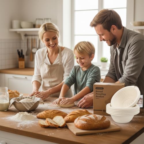 6-Pack 7.5" Round Banneton Bread Proofing Basket with Liners