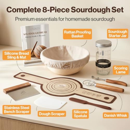 EDELHAUS Sourdough Starter Kit with Round Banneton Proofing Basket