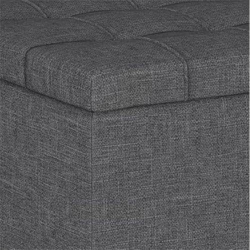 SIMPLIHOME Harrison 34" Wide Linen Look Rectangle Ottoman in Slate Grey