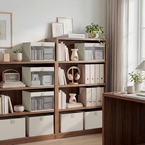 StorageWorks Closet Organizer Bins with Clear Window, Beige