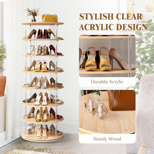 TAKEKIT 7-Tier Rotating Shoe Rack, 360 Degree Spinning Shoe Rack Tower, Lazy ...