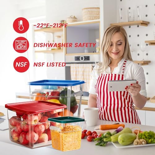 BIEAMA 4 Pack 8 Qt Square Food Storage Containers with Lids, NSF, Clear