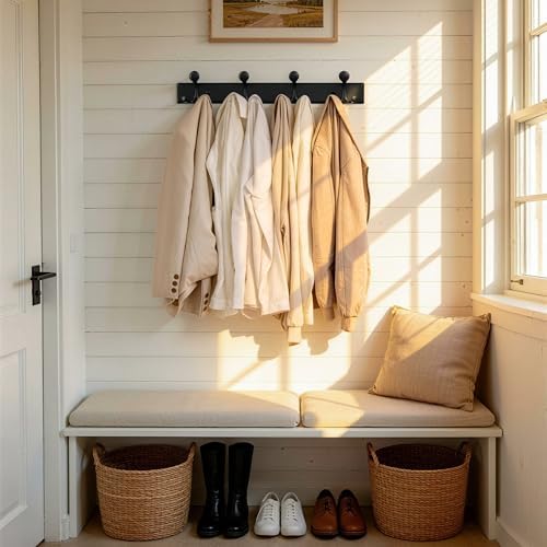 SKOLOO 12 Hooks Wall Mounted Coat Rack, 24 Inch Modern Coat Hanger for Entryw...
