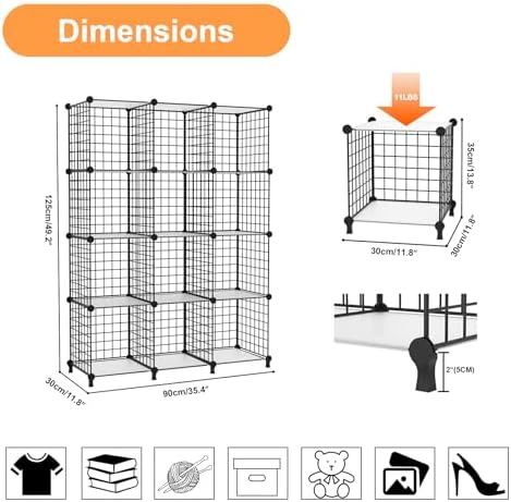AWTATOS Wire 12 Cube Storage Organizer, Closet Storage Shelves Stackable