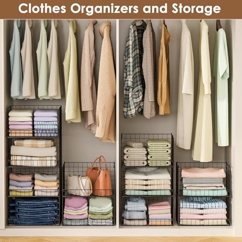 Yociyoga 4-Tier Stackable Closet Organizers and Storage Shelves, Foldable Clo...