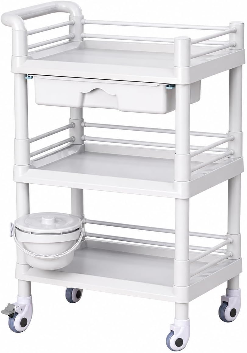 Rolling Utility Cart,Qiwey Utility Cart with Big Drawer,3-Tier Esthetician Ca...