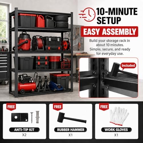 Garage Shelving, 1800 LBS Heavy Duty Metal Storage Shelves, 3-Tier Adjustable...