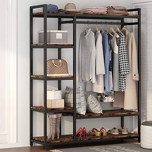 LITTLE TREE Free Standing Wood Closet Clothes Rack,Heavy Duty Grament Rack wi...