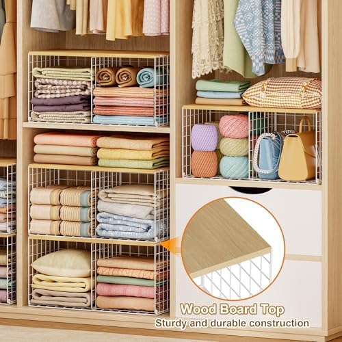 2 Pack Stackable Closet Organizers and Storage, 4 Cube Closet Shelves with Wo...