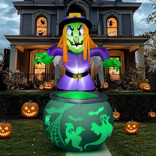 Joiedomi 6 Ft Halloween Inflatable Witch and Cauldron Decoration with Project...