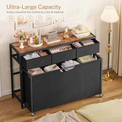 Laundry Sorter, Rolling Laundry Hamper with 4 Section Pull-Out Bags, 300L Lar...