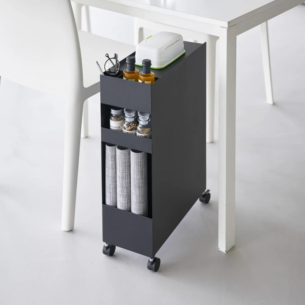 Yamazaki 10016 Tower 3-Tier Storage Rack with Baskets and Wheels, Black, Stee...