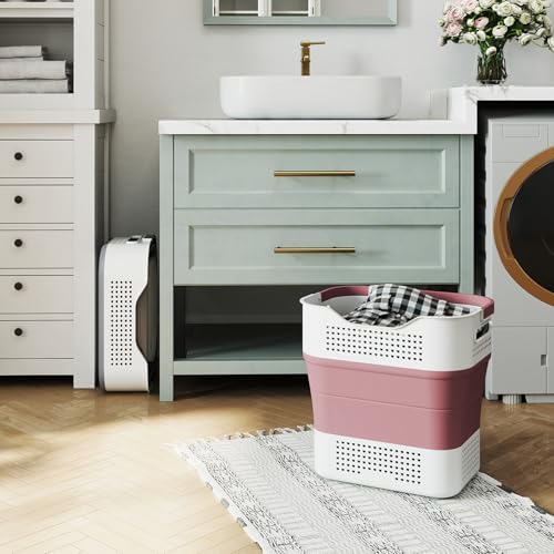 TECHMILLY Collapsible Plastic Laundry Basket Hamper with Handles, 35L Portabl...