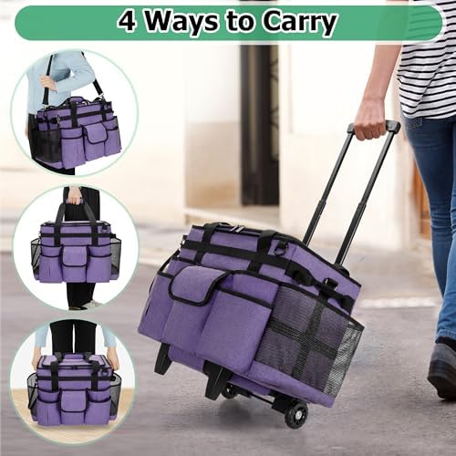 LoDrid Rolling Cleaning Caddy with Lid and Detachable Trolley, Purple